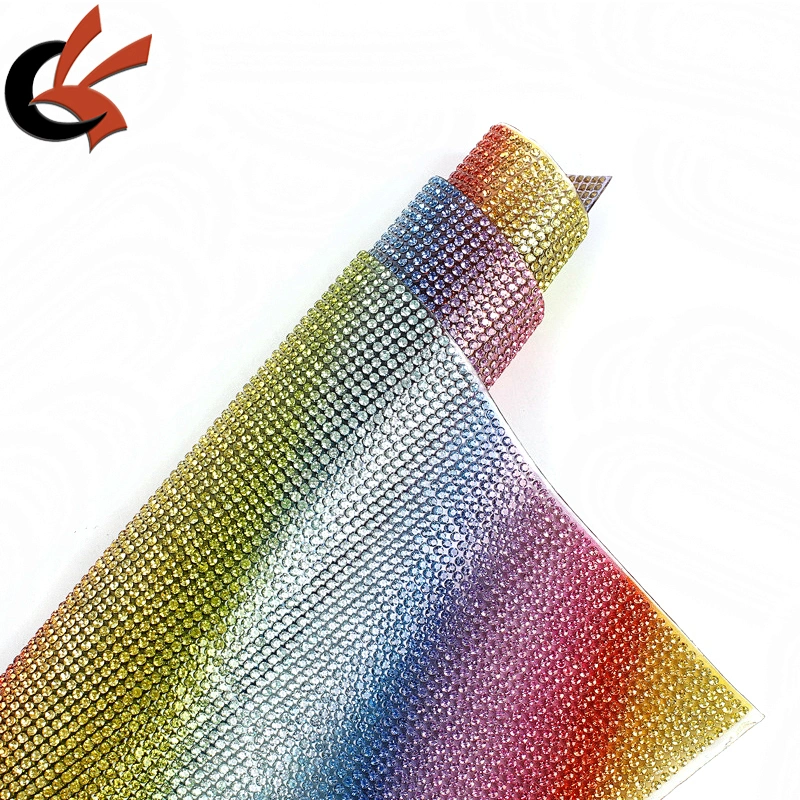 Bling Rainbow colors hot fix crystal mesh iron on rhinestone sheet