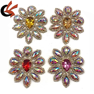 Drop shape rhinestone Appliques colorful AB Color Sew On Rhinestones patch with Gold Bottom