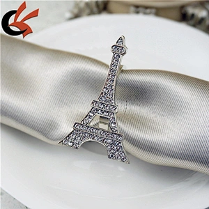 Romantic Eiffel Tower Sparkling Silver Clear Crystal Rhinestone Napkin Ring for Wedding Table Decoration