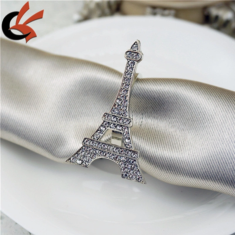 Romantic Eiffel Tower Sparkling Silver Clear Crystal Rhinestone Napkin Ring for Wedding Table Decoration