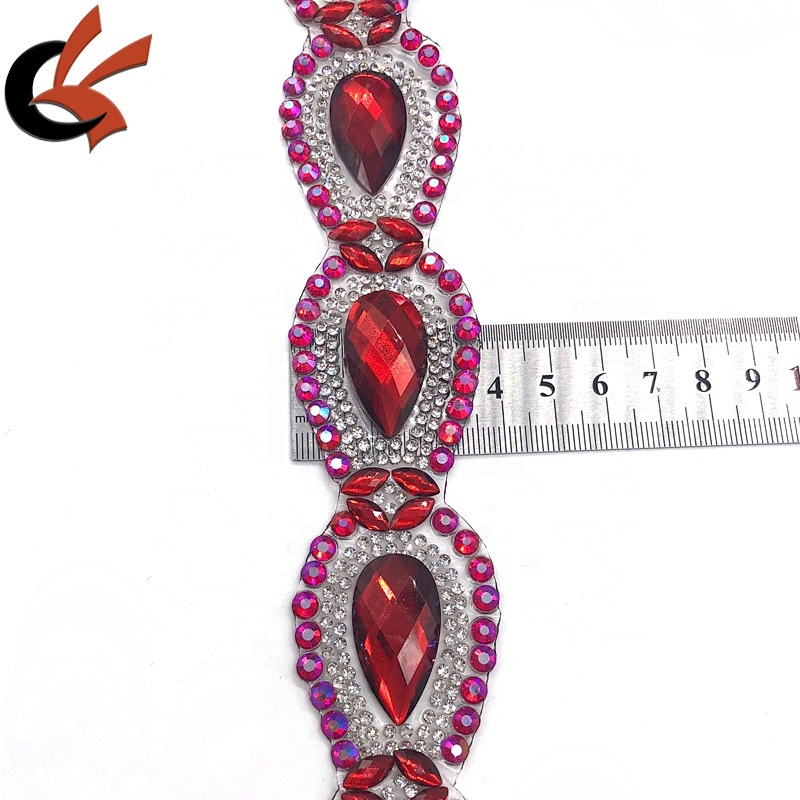 Fashion style Red AB teardrop shape hot fix fancy rhinestone trims