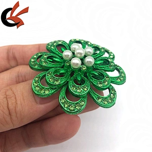 New green plating metal base green crystal flower rhinestone brooches
