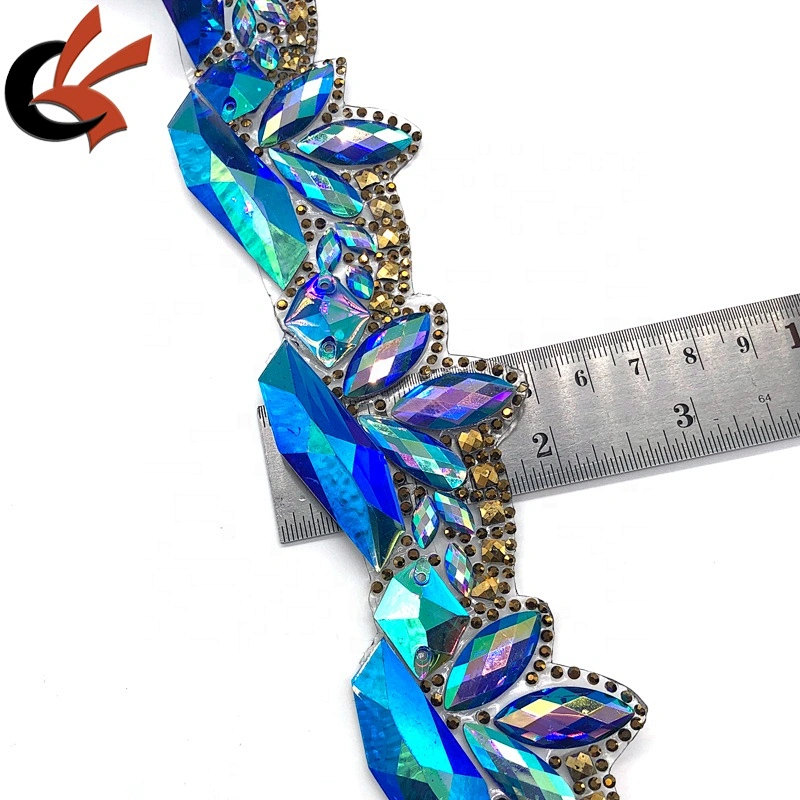 Wholesale sparkling Blue resin rhinestone with AB coating iron on hot fix rhinestone trimming