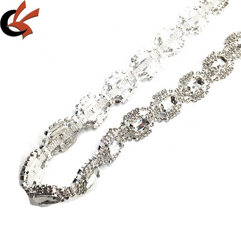 Wholesale Factory Make Clear Silver Rhinestone Beaded Trims For Wedding Dress