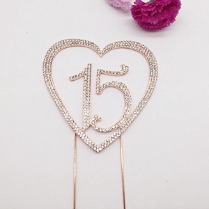 Wedding Engagement Party Wedding Cake Topper Heart Shaped Birthday Rhinestone Cake Topper