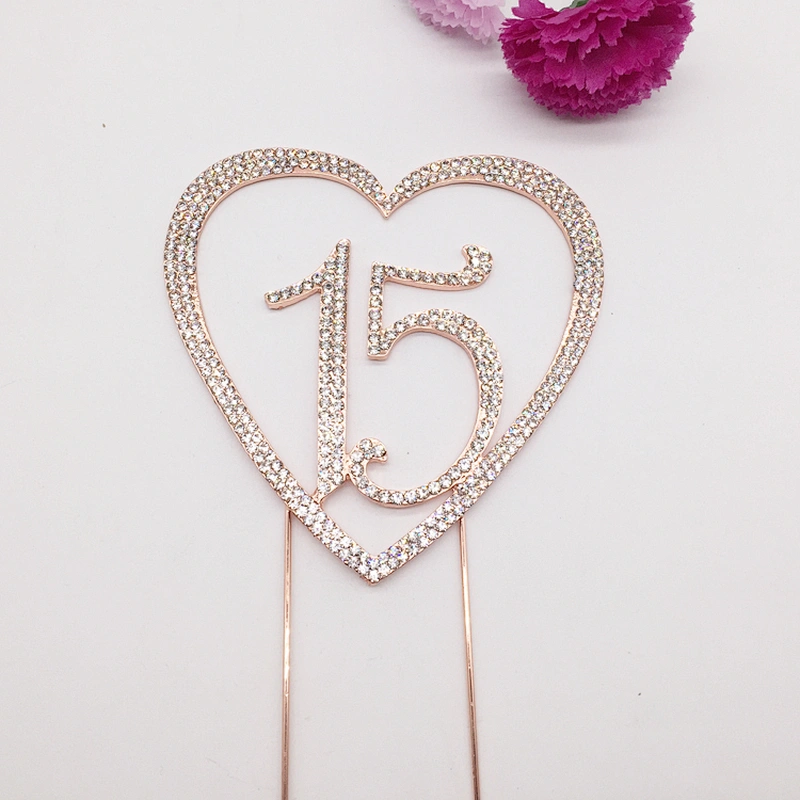 Wedding Engagement Party Wedding Cake Topper Heart Shaped Birthday Rhinestone Cake Topper
