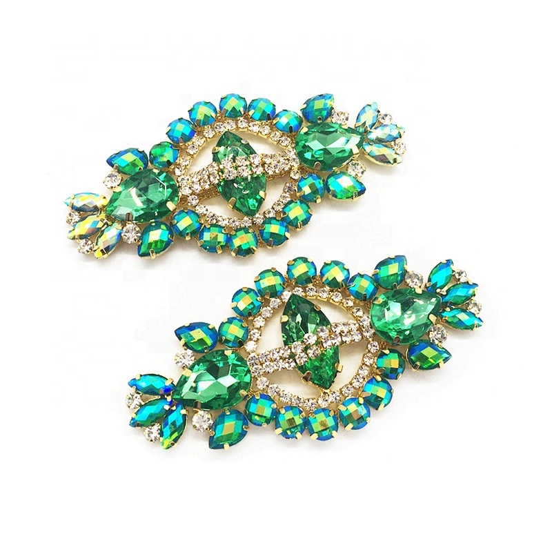 Wholesale fashion rhinestone resin applique trim flatback green series lace applique