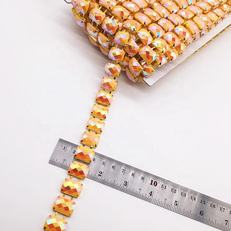 Hot sale Luxury women sparkling resin square rhinestone trimming chain for carnival costume