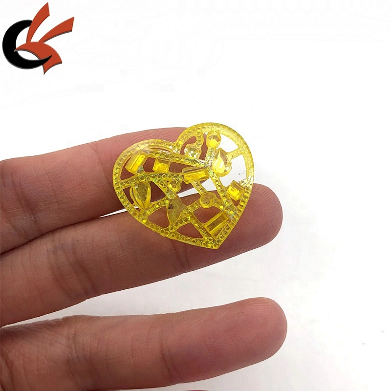 Heart shape yellow AB hollow resin loose sew on rhinestone for garment decoration
