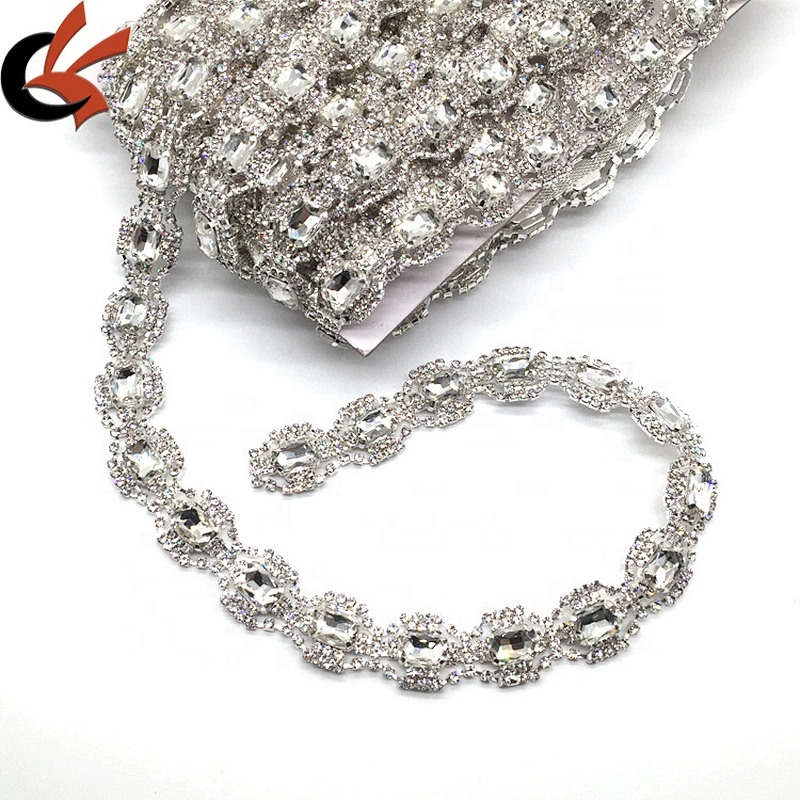 Wholesale Factory Make Clear Silver Rhinestone Beaded Trims For Wedding Dress