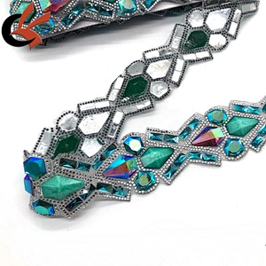 Wholesale Hot Fix Rhinestones Trimming Turquoise Resin Hotfix Crystal Banding Applique for Dress