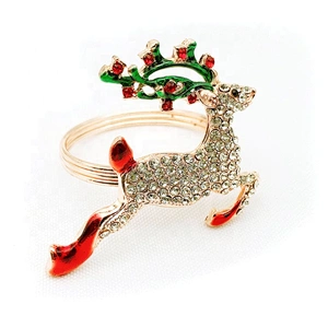 Wholesale Custom Christmas Table Decor Crystal Reinbeer Napkin Ring