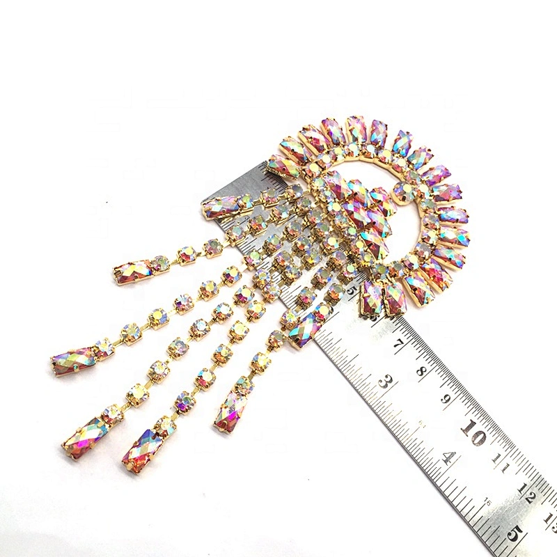 Wholesale multi crystal headband full colored sequin rhinestone buckle women garment accessory rhinestone tassel applique
