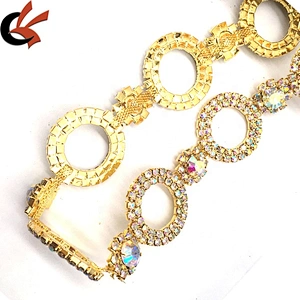 Solid Metal Rhinestone Round AB Crystal Trims Bridal Wedding Cake Decoration Gold Plating Chain Trims