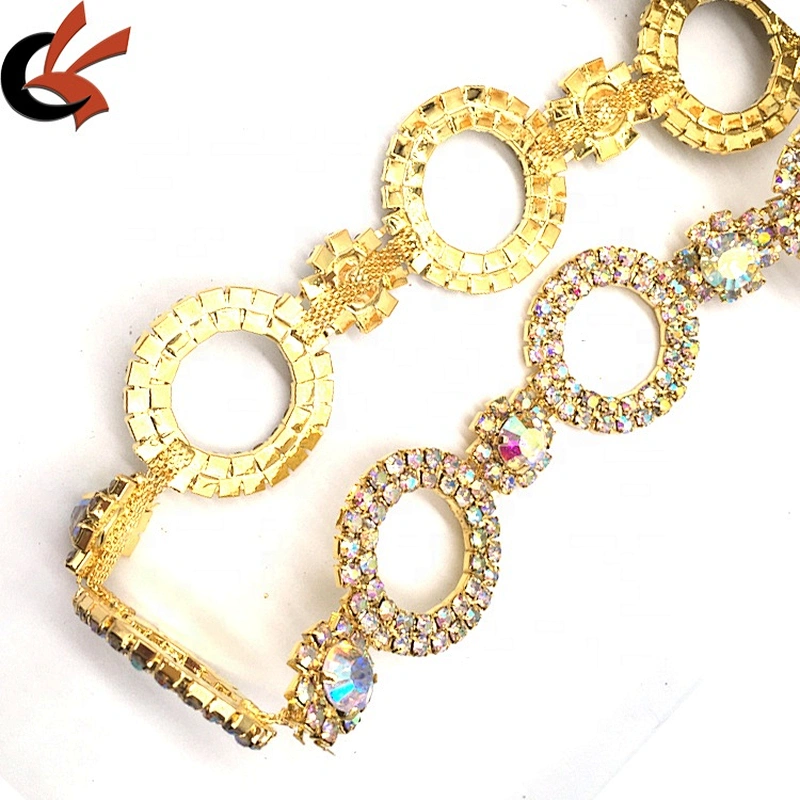 Solid Metal Rhinestone Round AB Crystal Trims Bridal Wedding Cake Decoration Gold Plating Chain Trims
