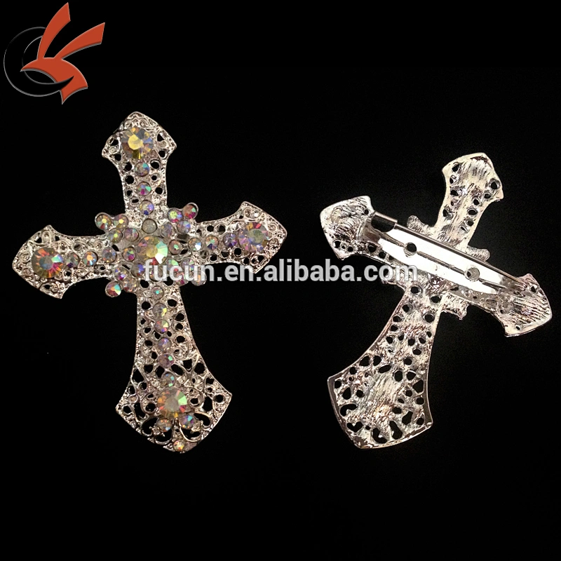 Vintage Rhinestone Christian Cross Brooch or Pin