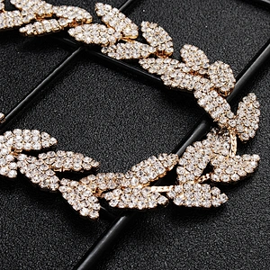 Custom Crystal Rhinestone Leaf Gold Belt for  Wedding Dress