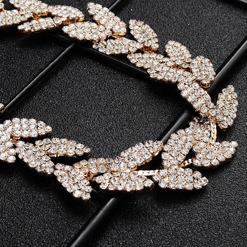 Custom Crystal Rhinestone Leaf Gold Belt for  Wedding Dress