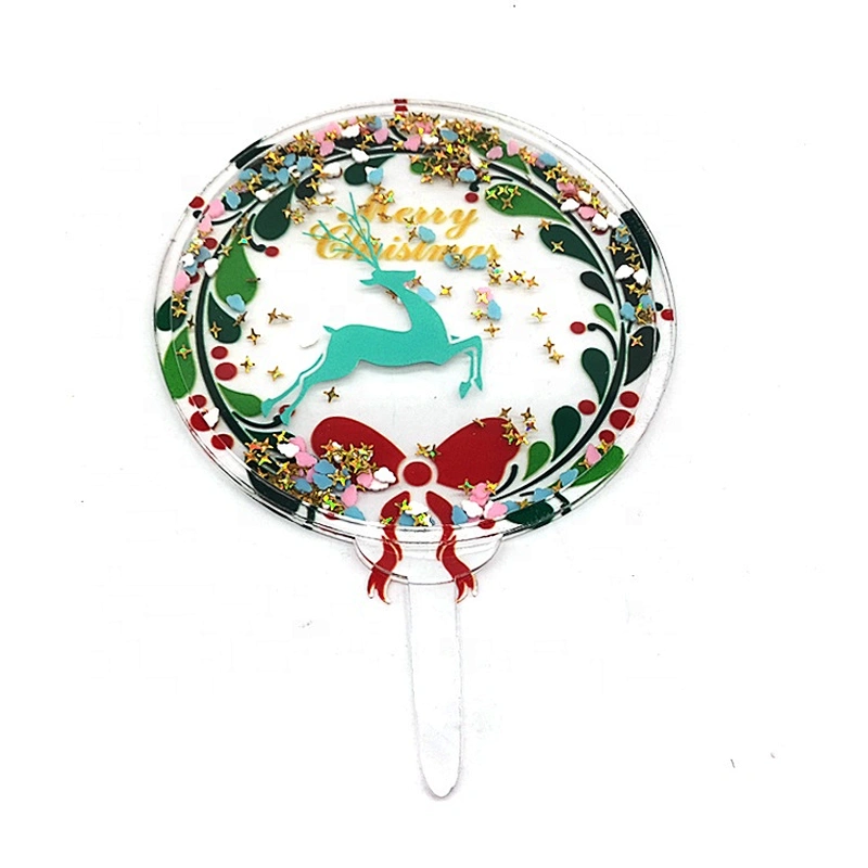 2020 New Arrival Merry Christmas and Happy New Year Glitter Acrylic  Cake Topper