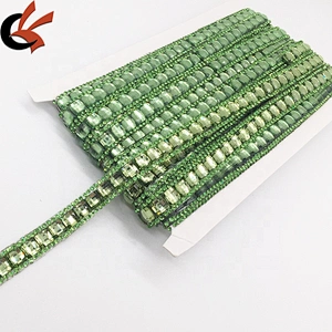 Hotfix Resin Rhinestones Chain Trim Crystal Fabric Green Stone Simple Design Hot Fix Rhinestone Ribbon Tape