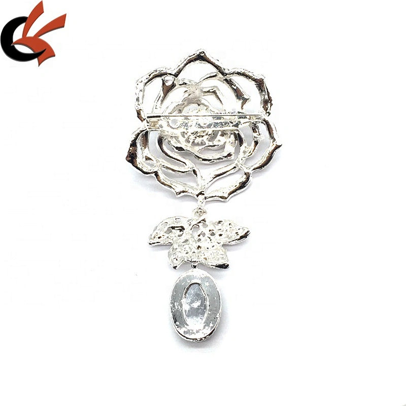 custom add logo pins brooches magnet available clear rose flower brooch for women