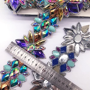 Iron on Colorful AB Rhinestone Trim Chain Strass Banding Resin Applique for Clothes Crafts