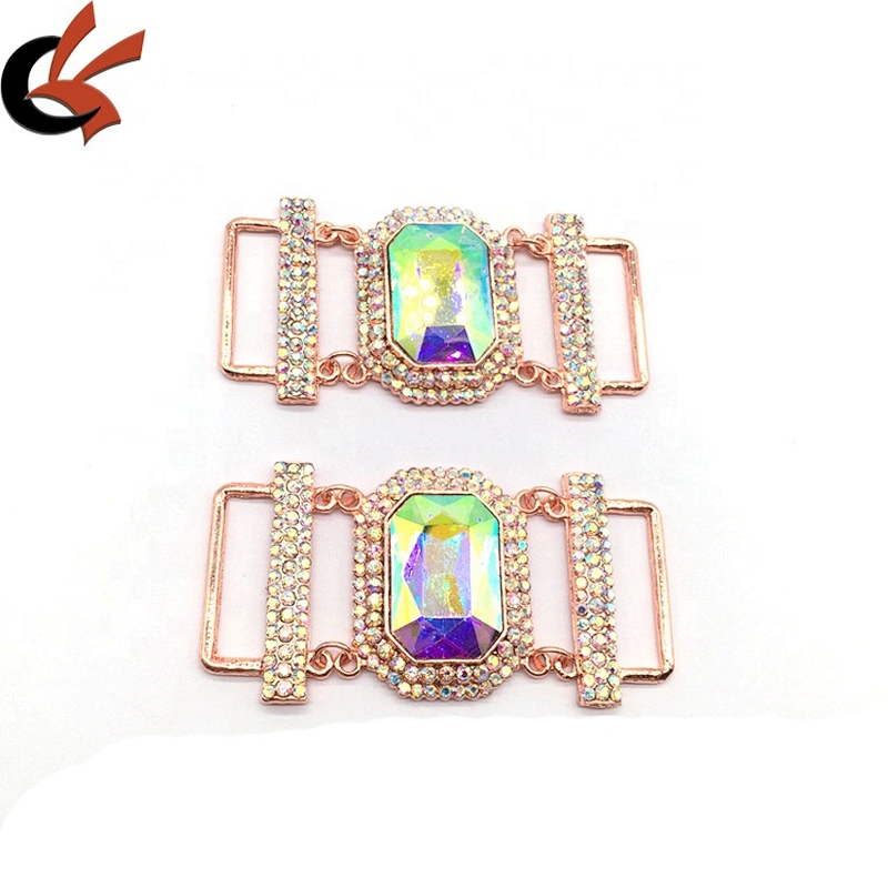 Fashion Crystal Jewelry Swimwear AB Rhinestone Rose Gold Plated Crystal Bikini Connector Buckle