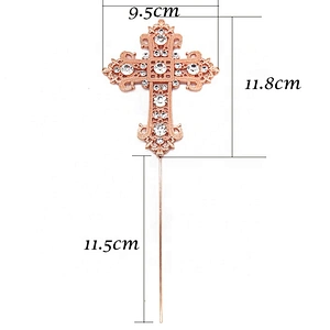 Wholesale Rose Gold Cross Rhinestone Cake Topper For Religious Baptism Christening Cake Decoration