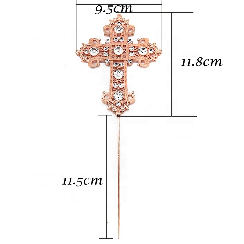 Wholesale Rose Gold Cross Rhinestone Cake Topper For Religious Baptism Christening Cake Decoration
