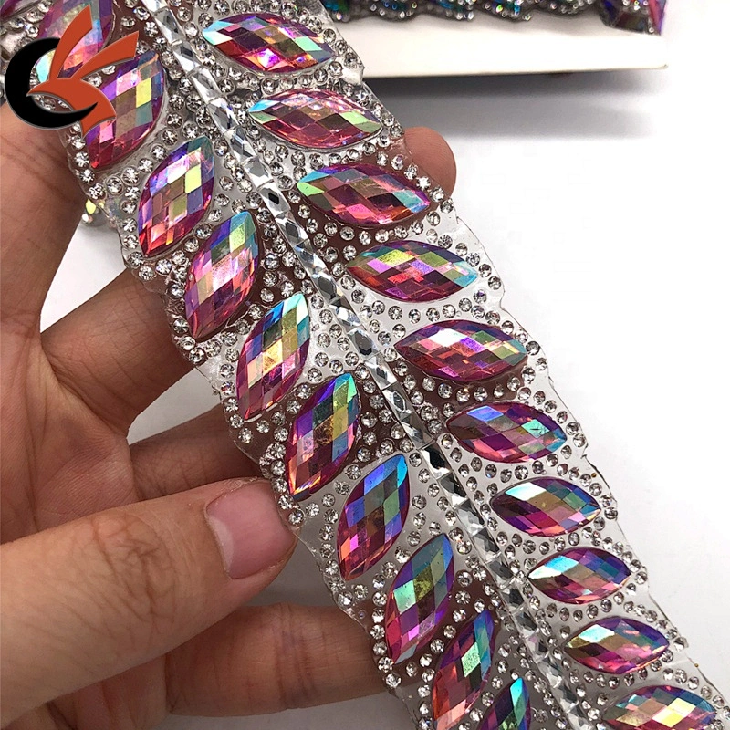 New style Pink AB crystal hot fix rhinestone tape roll iron on motif trimming