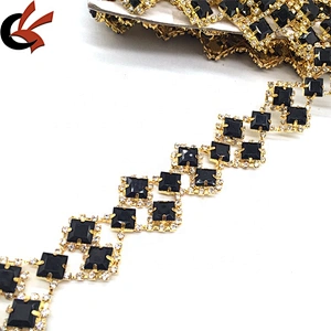 Trim rhinestone garment decorative wholesale square rhinestone net trims black beaded trimming