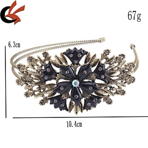 Hot Sell Retro Gold Design Enamel Flower Bridal  Headband Wedding Rhinestone Tiara Hair Piece