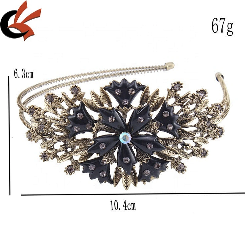 Hot Sell Retro Gold Design Enamel Flower Bridal  Headband Wedding Rhinestone Tiara Hair Piece
