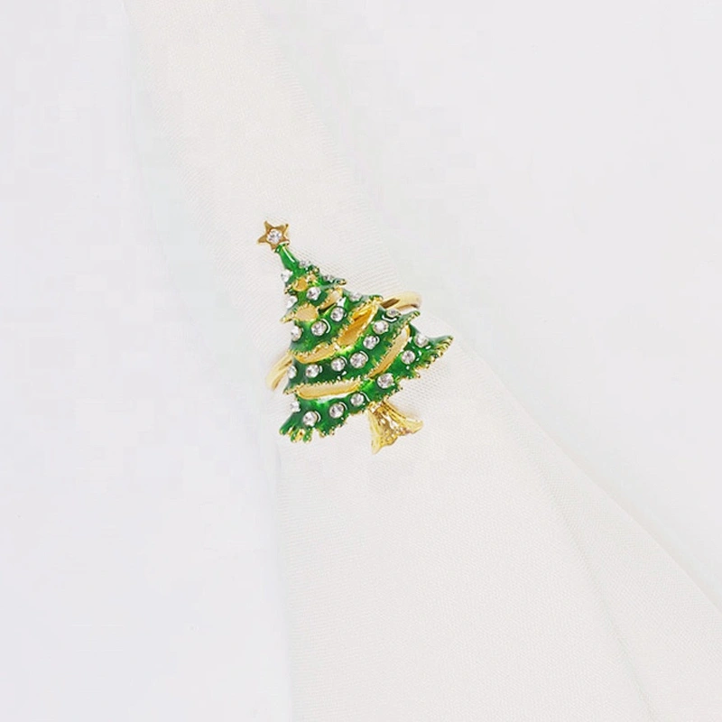 Cheap price hot sale statement enamel gold style christmas trees napkin ring