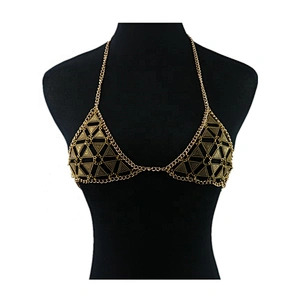 Stitching personality bikini accessories hollow geometric triangle halter metal bikini bra body chain
