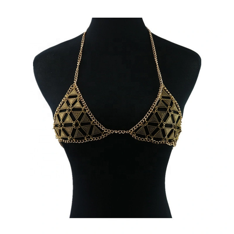 Stitching personality bikini accessories hollow geometric triangle halter metal bikini bra body chain
