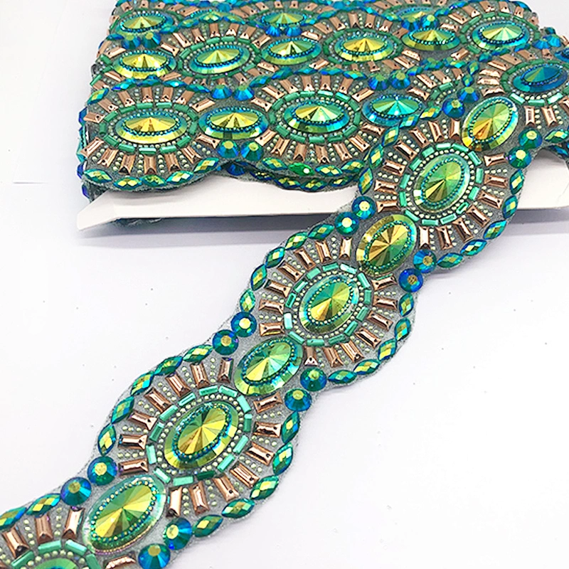 Sewn or Hot Fix Sparkle green AB Crystal Diamond trim for Prom Dresses Belt Applique