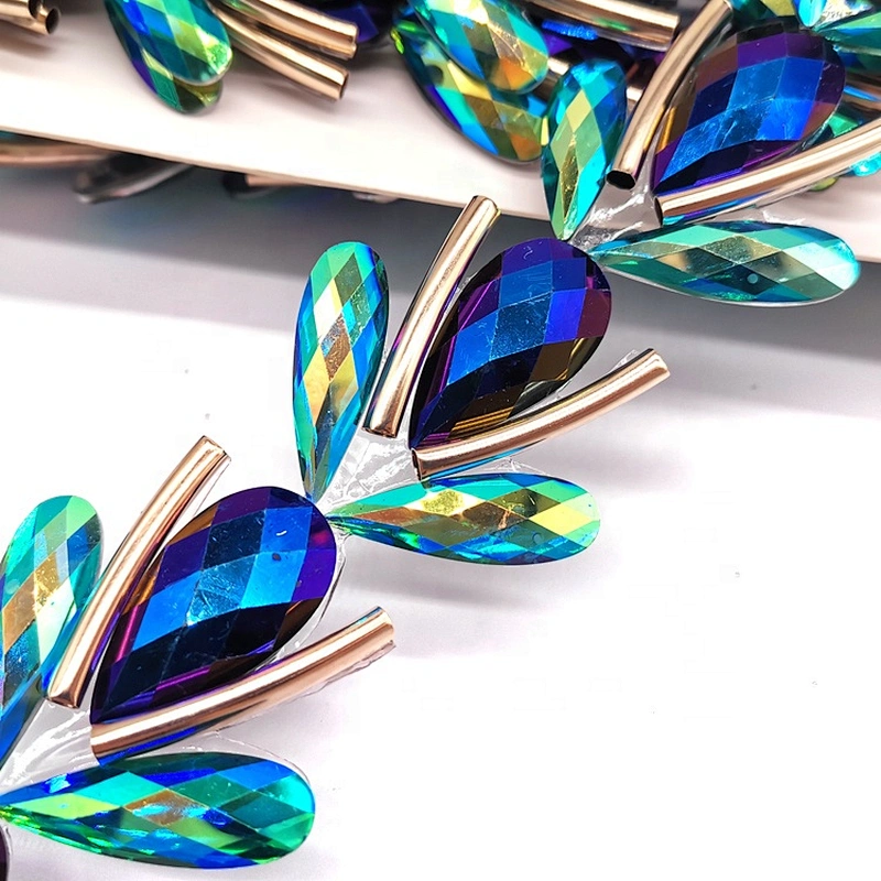 Wholesale Gorgeous Green AB Water Drop Resin Iron On Trim for garment decorative
