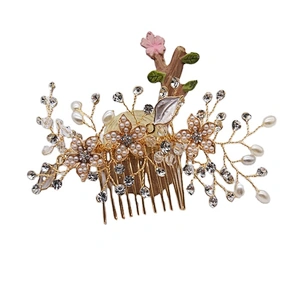 2020 Wedding Supply Ivory Pearl Crystal Rhinestone Handmade Flower Hair Comb
