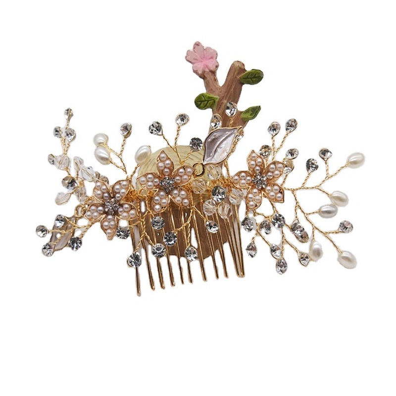 2020 Wedding Supply Ivory Pearl Crystal Rhinestone Handmade Flower Hair Comb