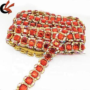 Wholesale Square Shape Custom Rhinestone Trim With Metal Settings Shirt Neckline Gemstone Chains