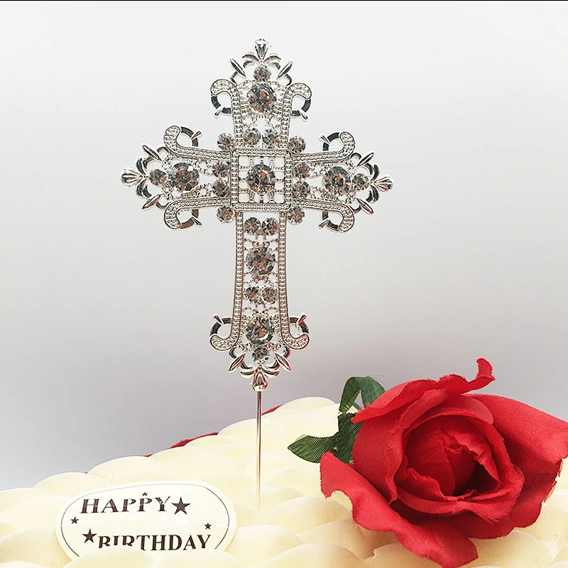 New products 2021 cross style cake topper for Wedding Religious Baptism Christening First Communion Confirmation