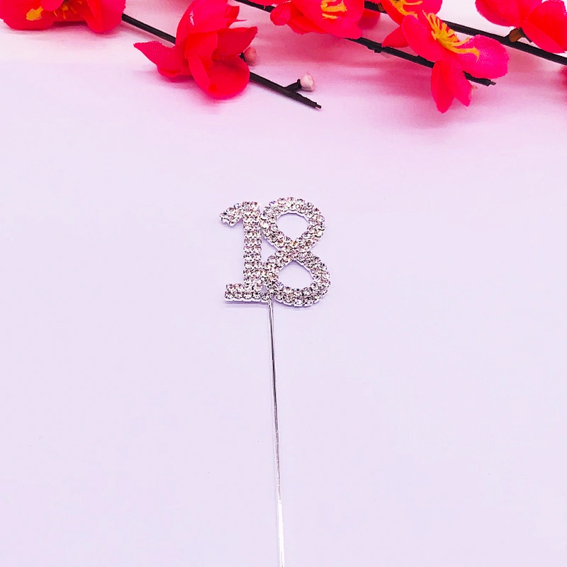 21th Number silver  Wedding Anniversary Birthday Rhinestone  Cake Topper for cupcake decoration
