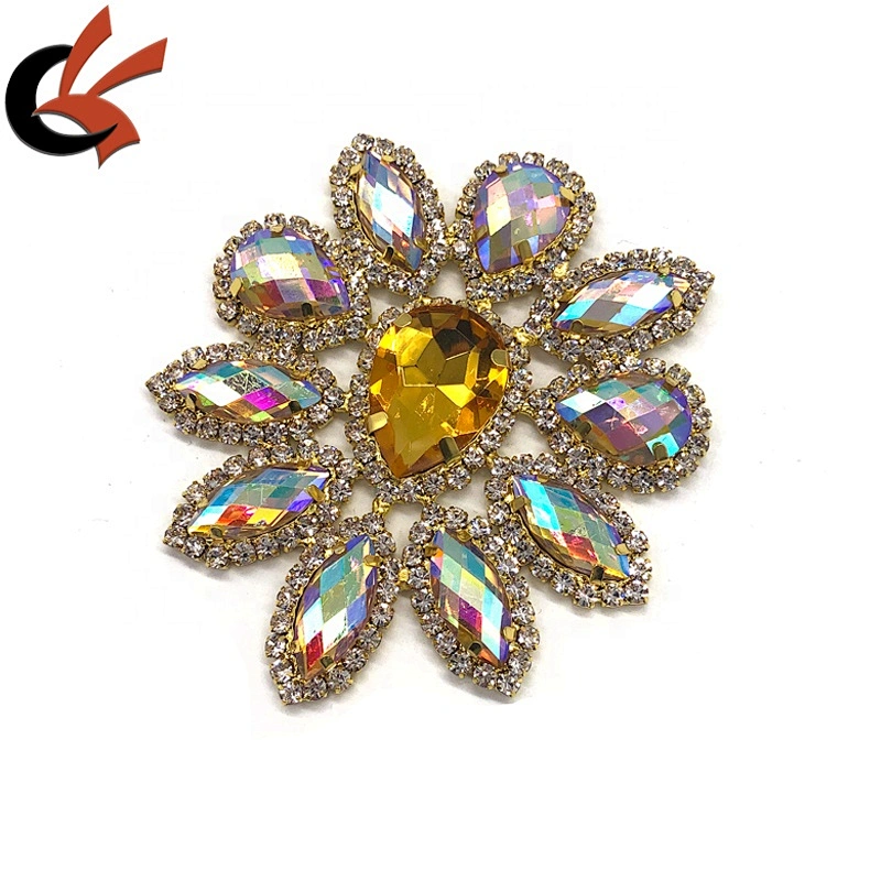 Drop shape rhinestone Appliques colorful AB Color Sew On Rhinestones patch with Gold Bottom
