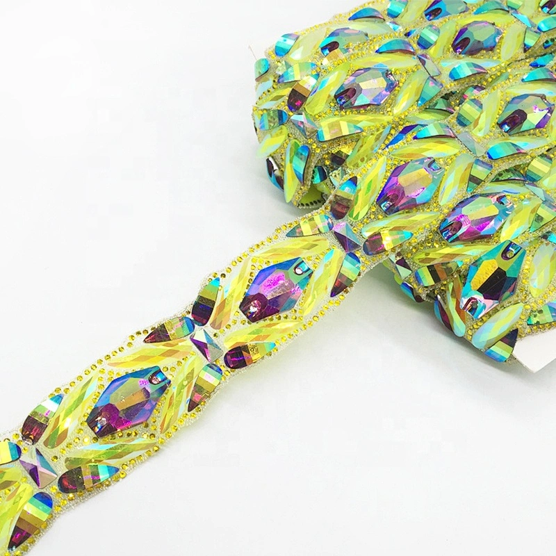 In stocked gold color resin rhinestone trims costume design hot fix transfer chain trim tape