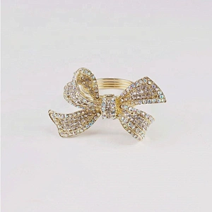 Wedding table use gold frame fashion rhinestone crystal ab bowknot shaped napkin ring