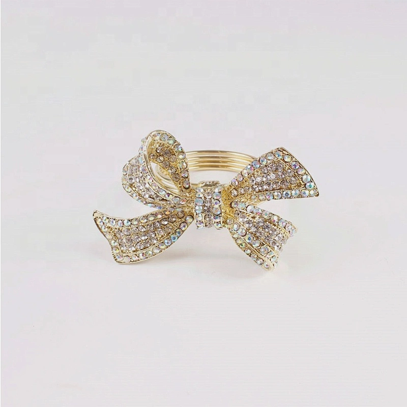 Wedding table use gold frame fashion rhinestone crystal ab bowknot shaped napkin ring
