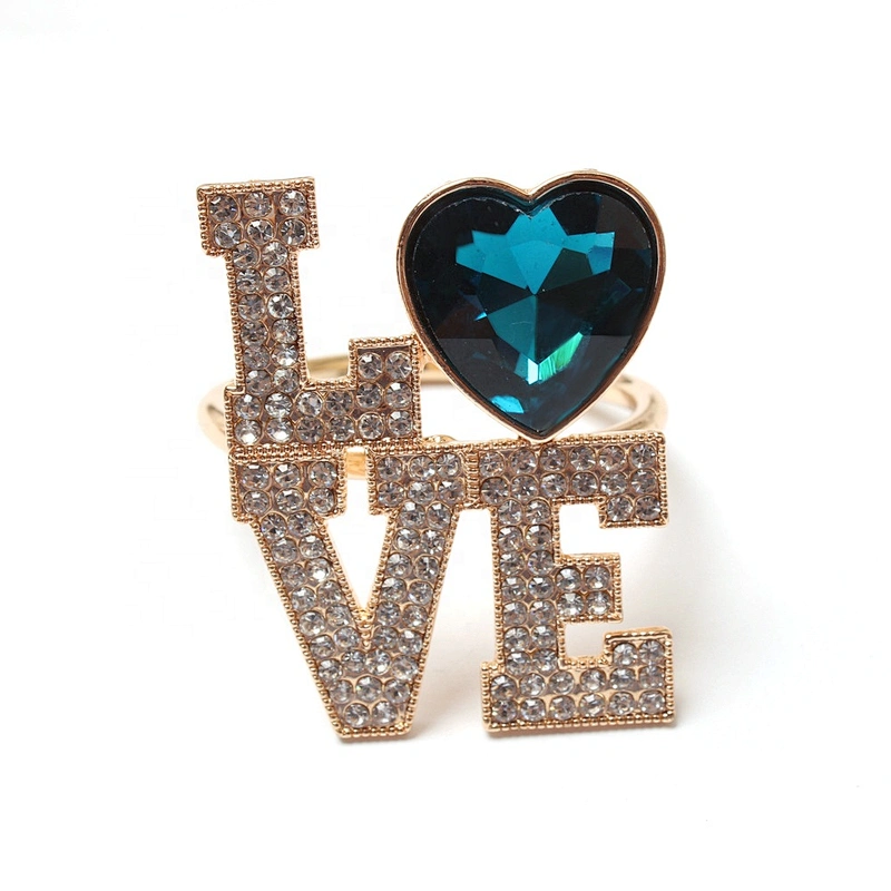 new product wholesale custom reusable one LOVE diamond napkin ring for weddings