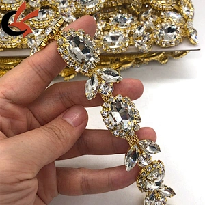 shining clear glass crystal gold plating rhinestone trimming