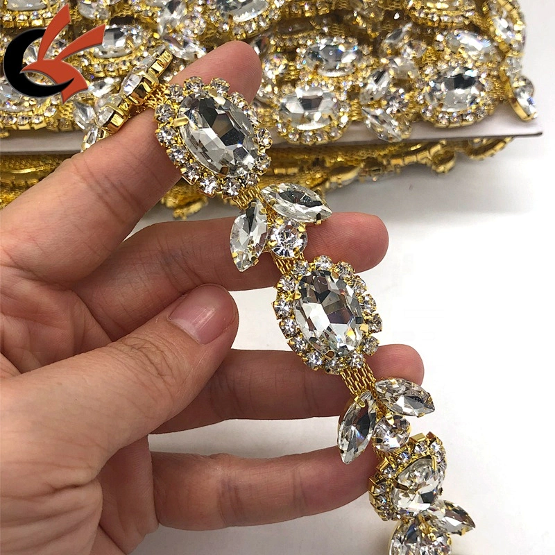 shining clear glass crystal gold plating rhinestone trimming